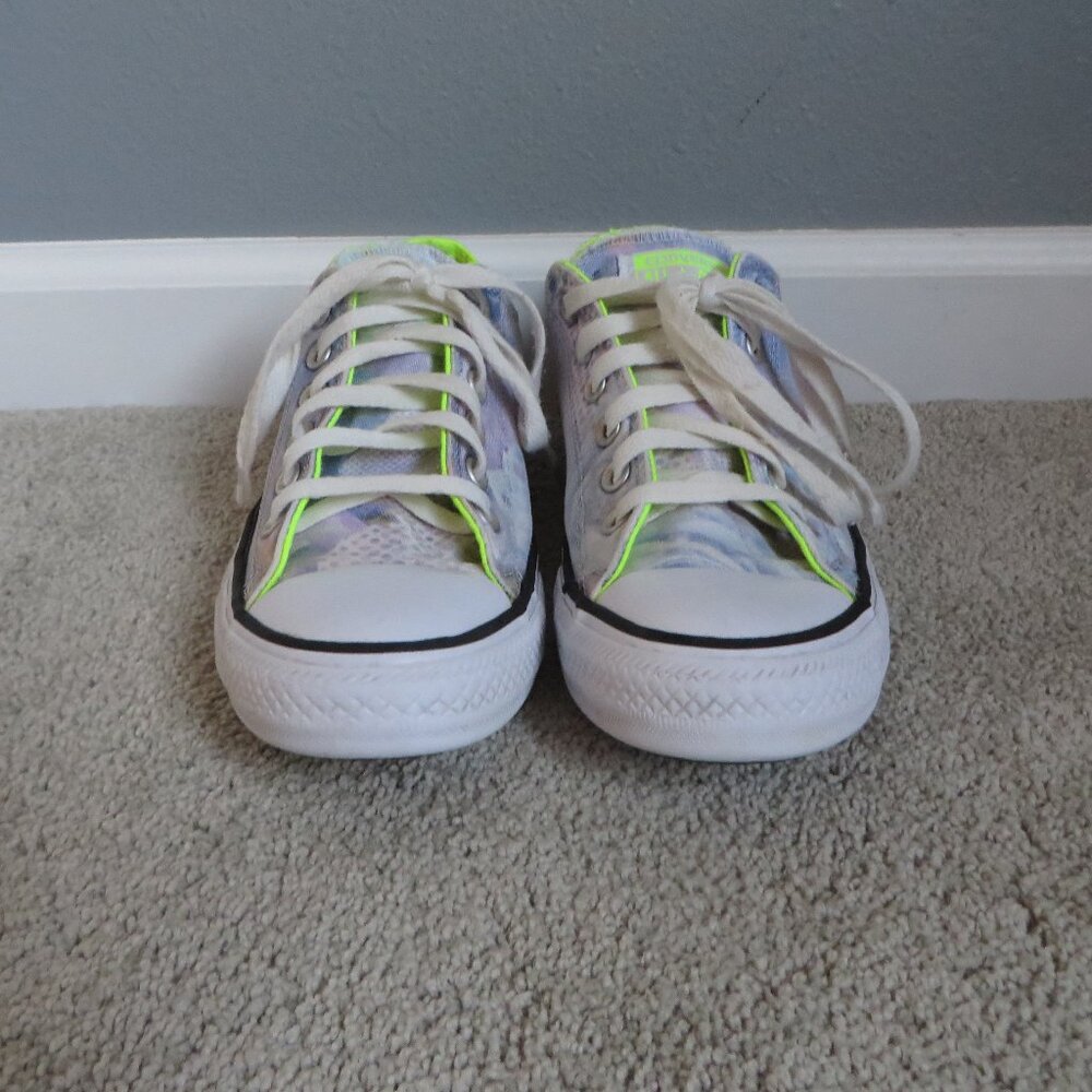 Converse Low Top Sneakers in White with Neon Lime Interior - Picture 3 of 10